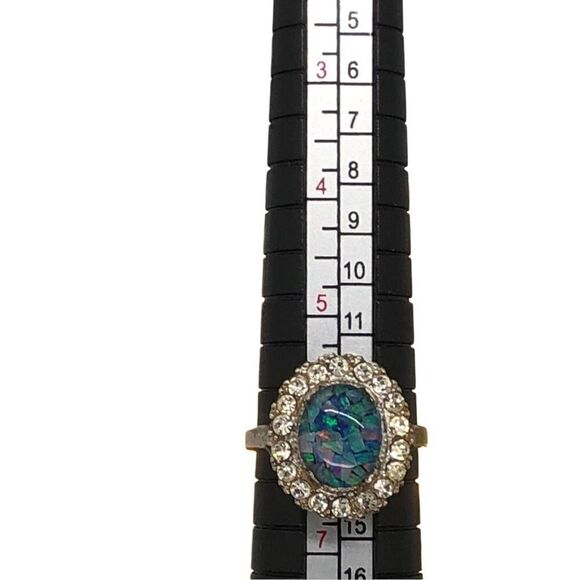 Vintage Estate Sterling Silver Art Deco Cocktail Ring Size 6 Blue Center Opal - Picture 3 of 16